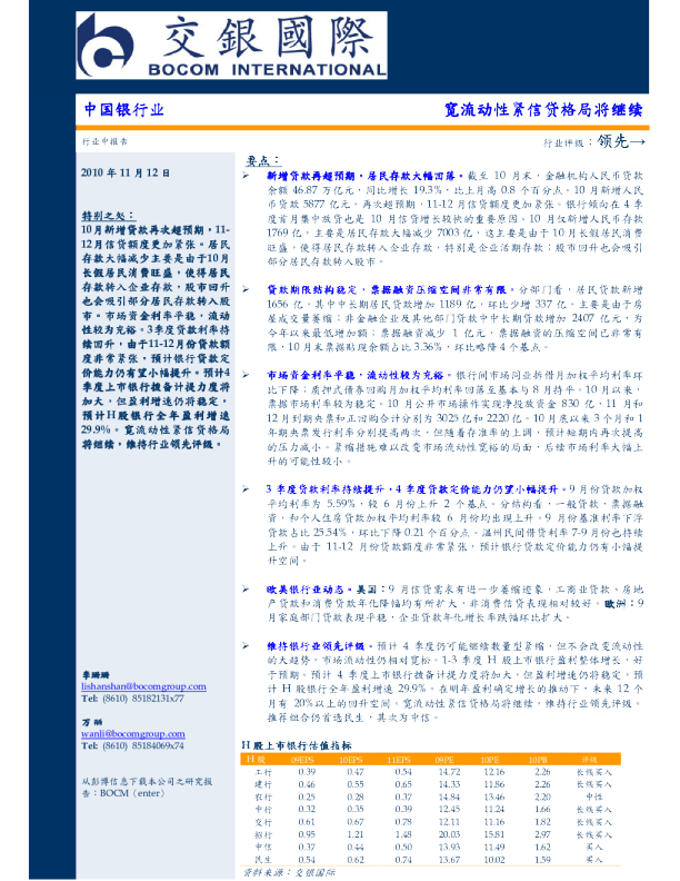 中国银行业：宽流动性紧信贷格局将继续