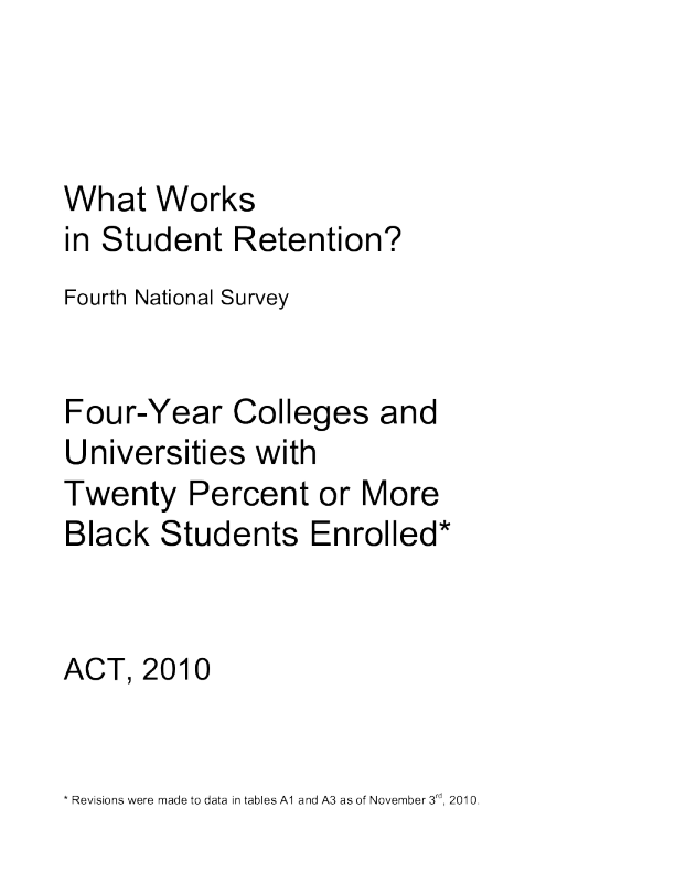 What Works in Student Retention? Fourth National Survey