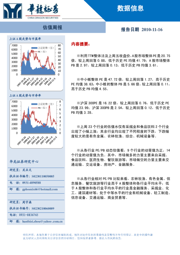 华龙证券估值周报