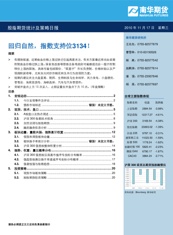 股指期货统计及策略日报：回归自然,指数支持位3134