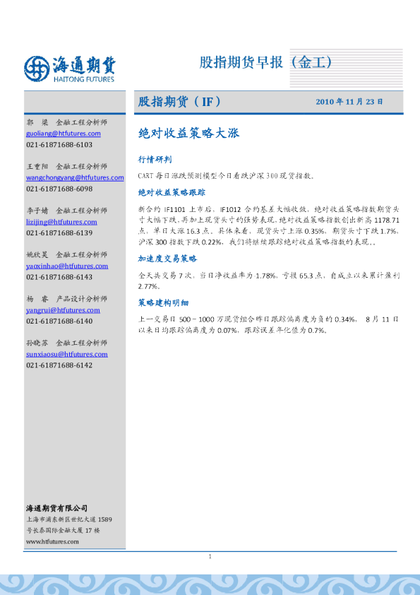 股指期货：绝对收益策略大涨