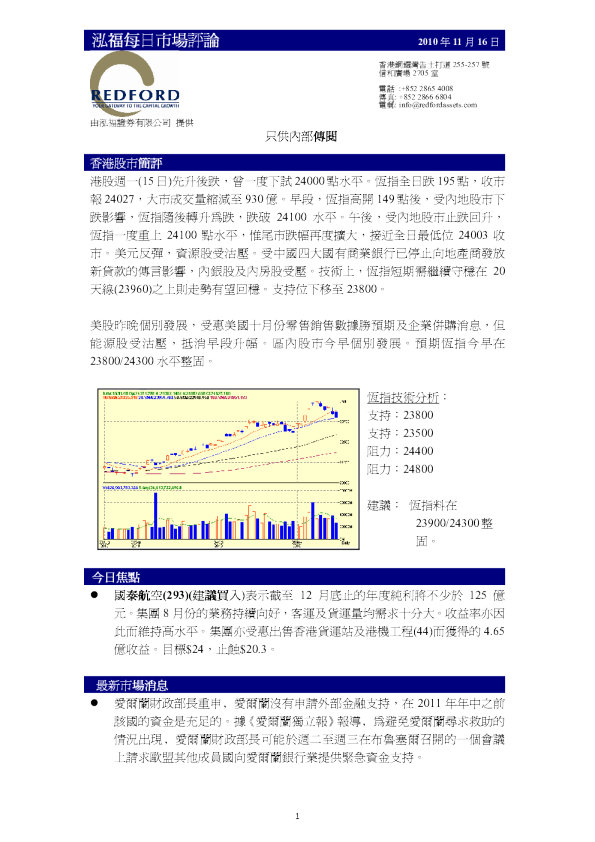 泓福证券每日市场评论