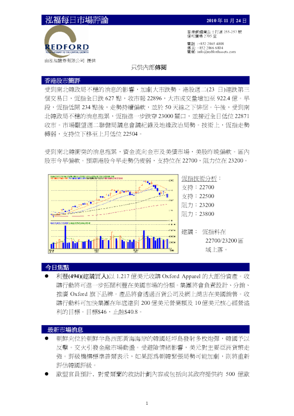 泓福证券每日市场评论