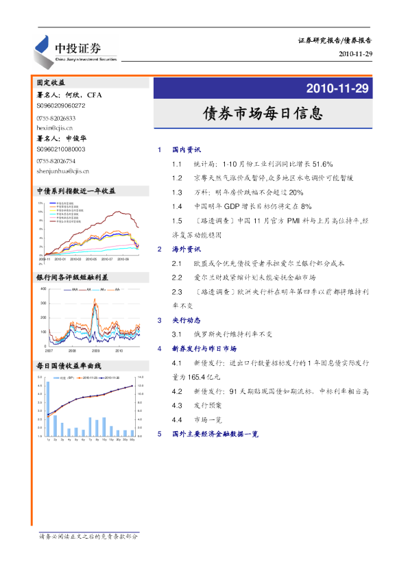 中投证券债券市场每日信息