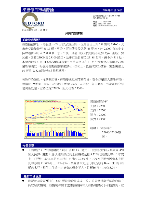 泓福证券每日市场评论