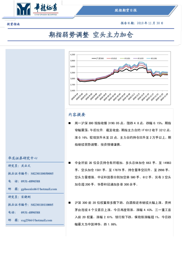 股指期货日报：期指弱势调整,空头主力加仓
