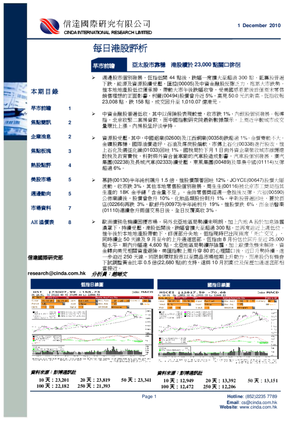 信达国际每日港股评析