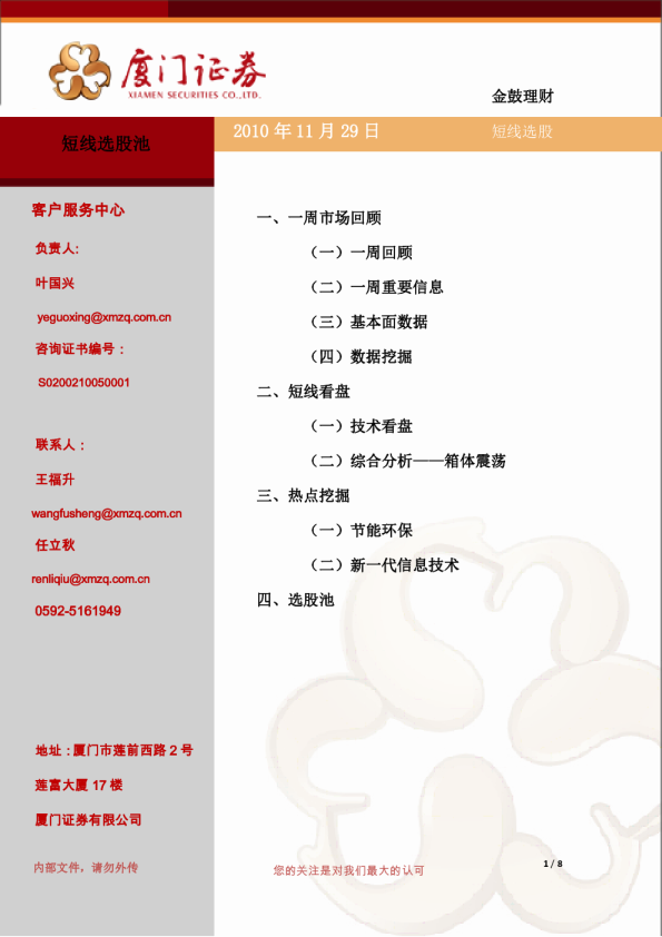 厦门证券短线选股池