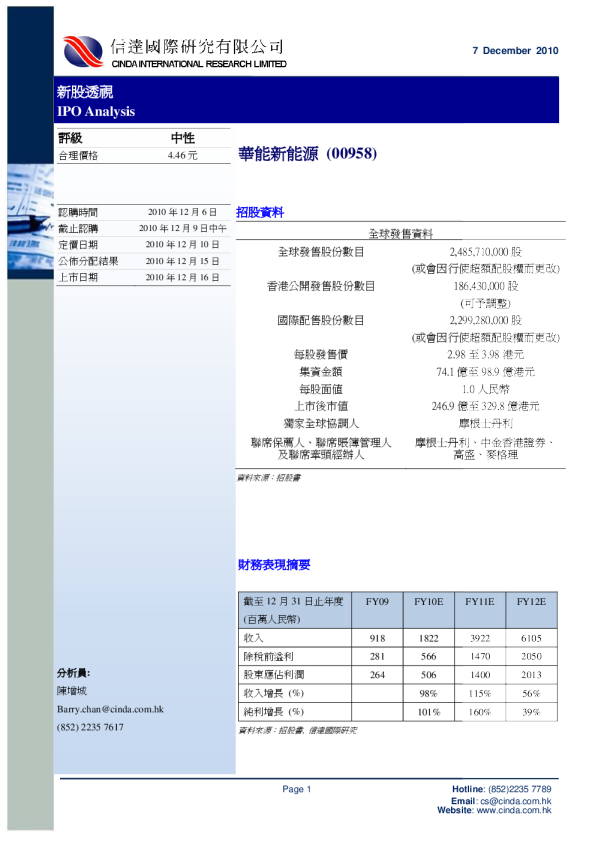 华能新能源新股透视