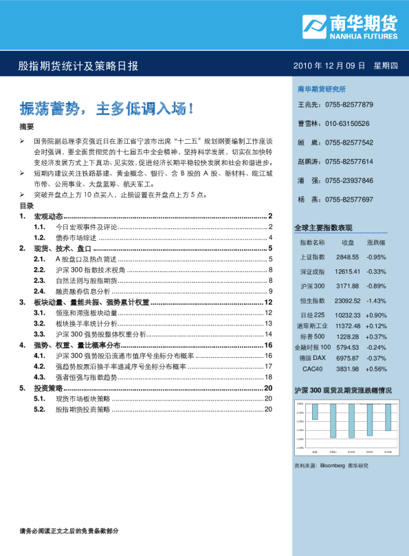 股指期货统计及策略日报：振荡蓄势,主多低调入场!