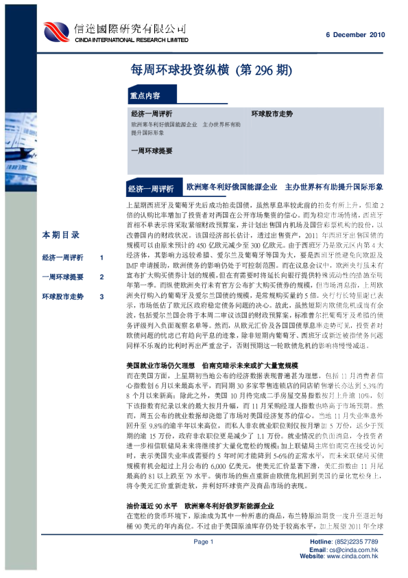 每周环球投资纵横 (第296期)