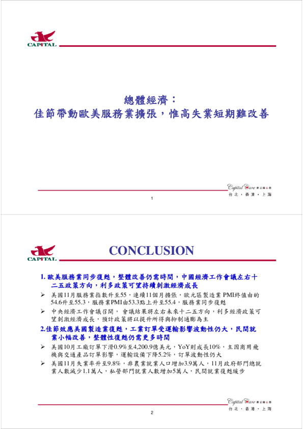 总体经济：佳节带动欧美服务业扩张,惟高失业短期难改善