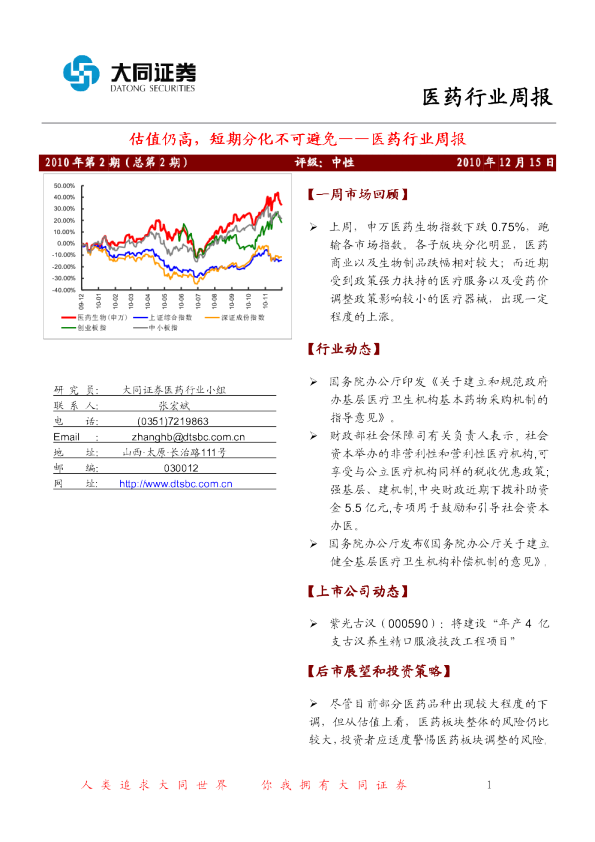 医药行业周报：估值仍高,短期分化不可避免