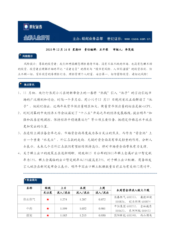世纪证券金彩人生日刊