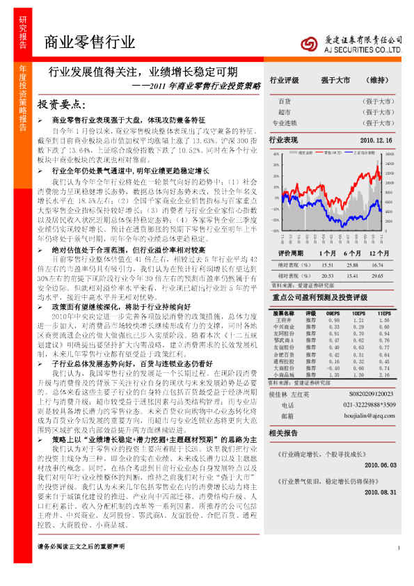 2011年商业零售行业投资策略：行业发展值得关注,业绩增长稳定可期