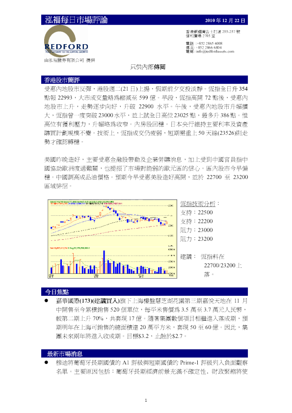 泓福证券每日市场评论