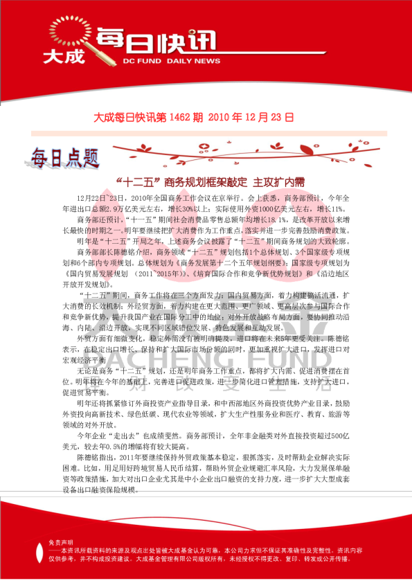 大成基金每日快讯