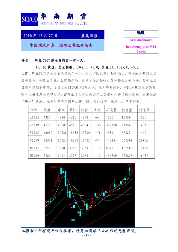 豆类日报：中国周末加息,国内豆类低开高走