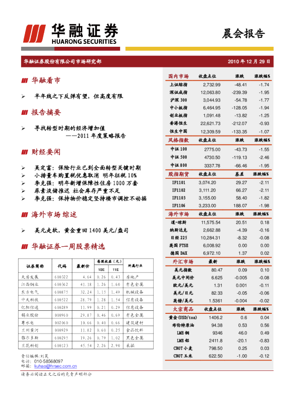 华融证券晨会报告