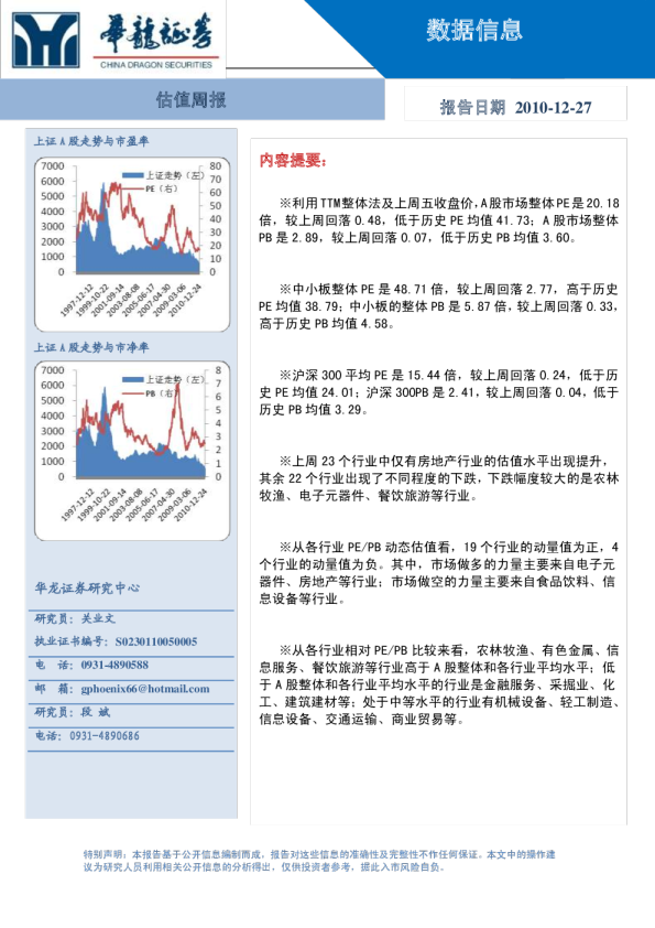 华龙证券估值周报