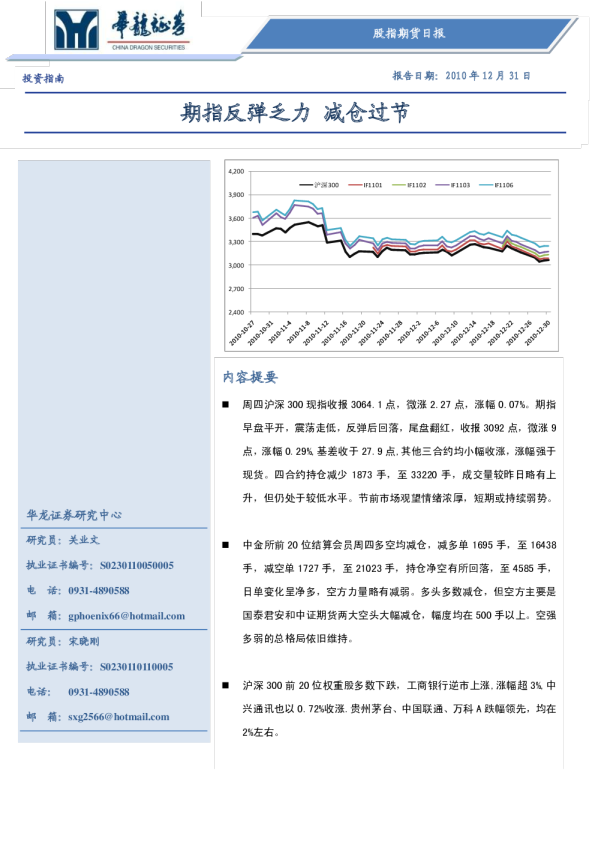 股指期货日报：期指反弹乏力,减仓过节