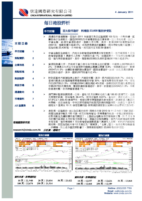 信达国际每日港股评析