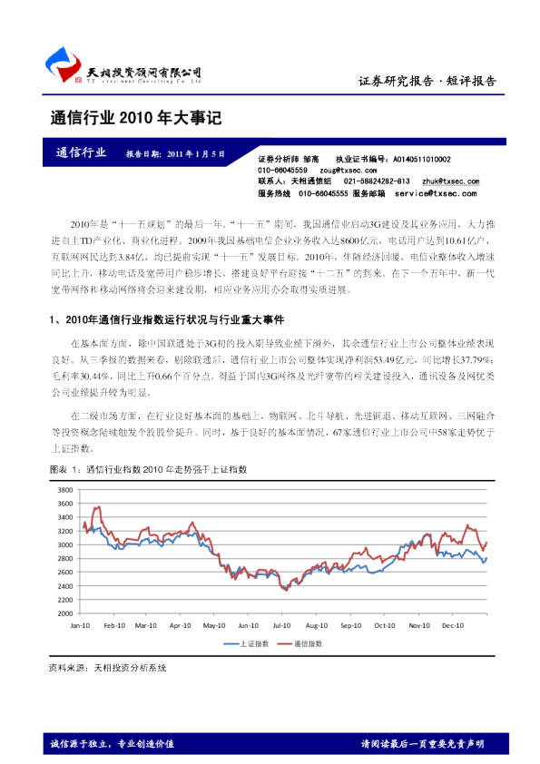 通信行业2010年大事记