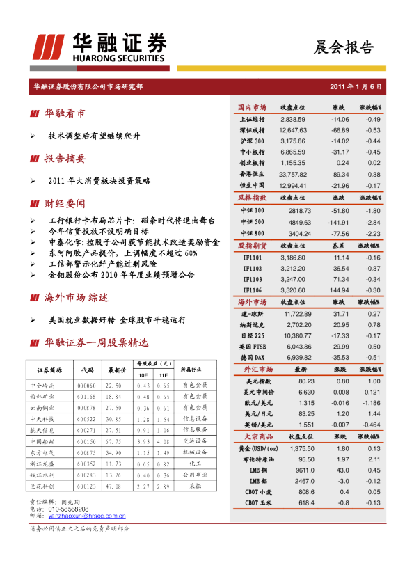 华融证券晨会报告