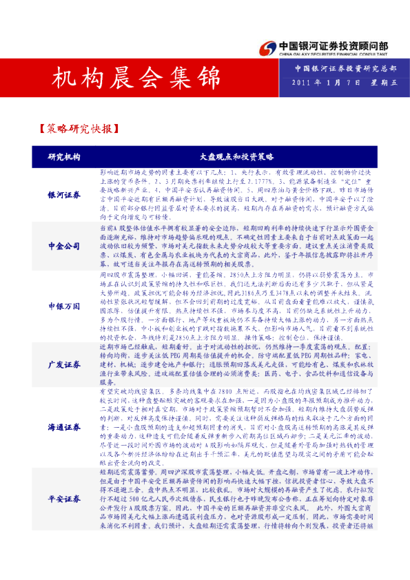 银河证券机构晨会集锦