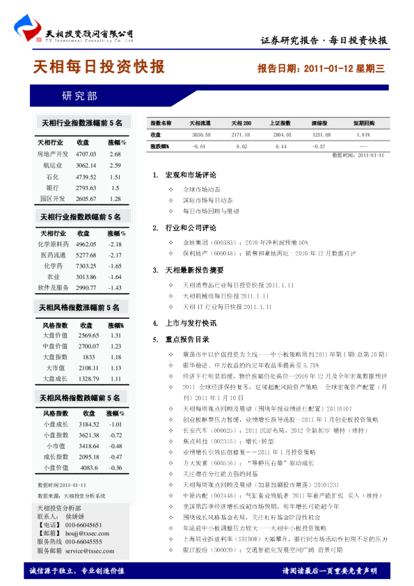 天相每日投资快报