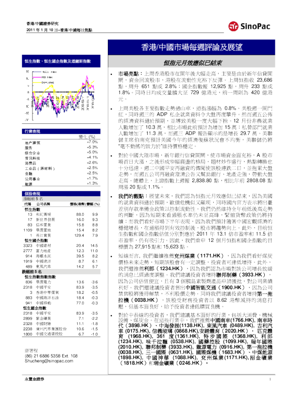 香港/中国市场每周评论及展望：恒指元月效应似已结束