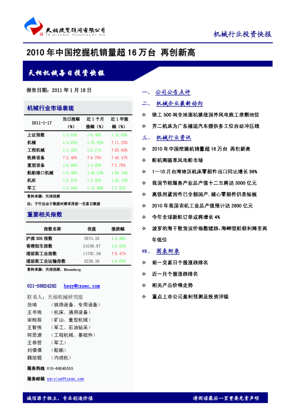 天相机械每日投资快报
