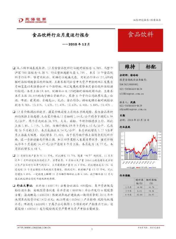 食品饮料行业月度运行报告
