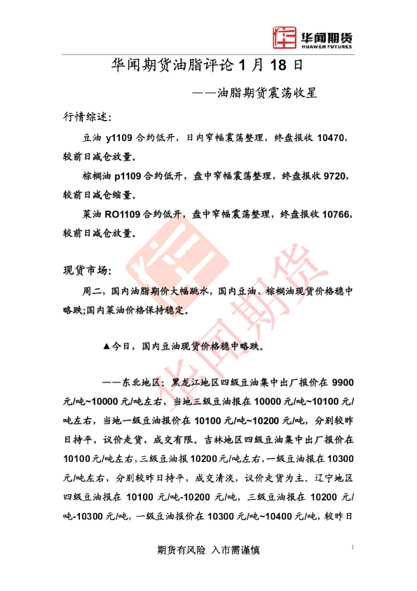 油脂评论：油脂期货震荡收星