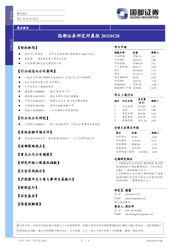 国都证券研究所晨报
