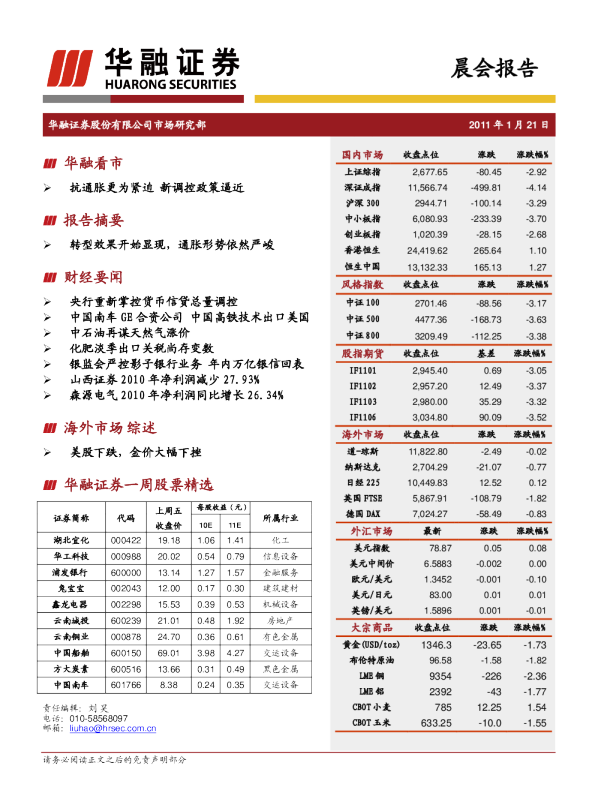 华融证券晨会报告