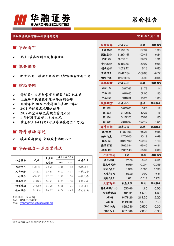 华融证券晨会报告