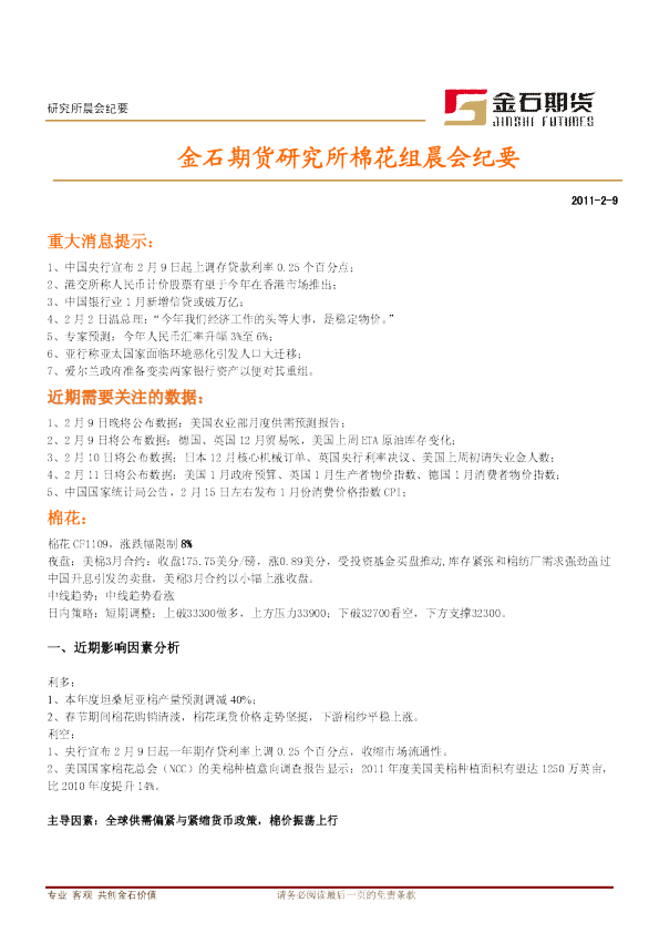 金石期货研究所棉花组晨会纪要