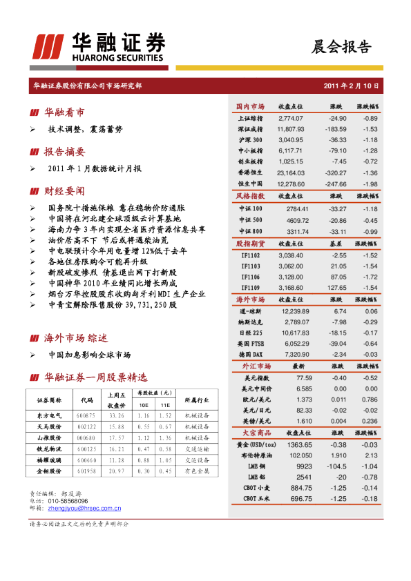 华融证券晨会报告