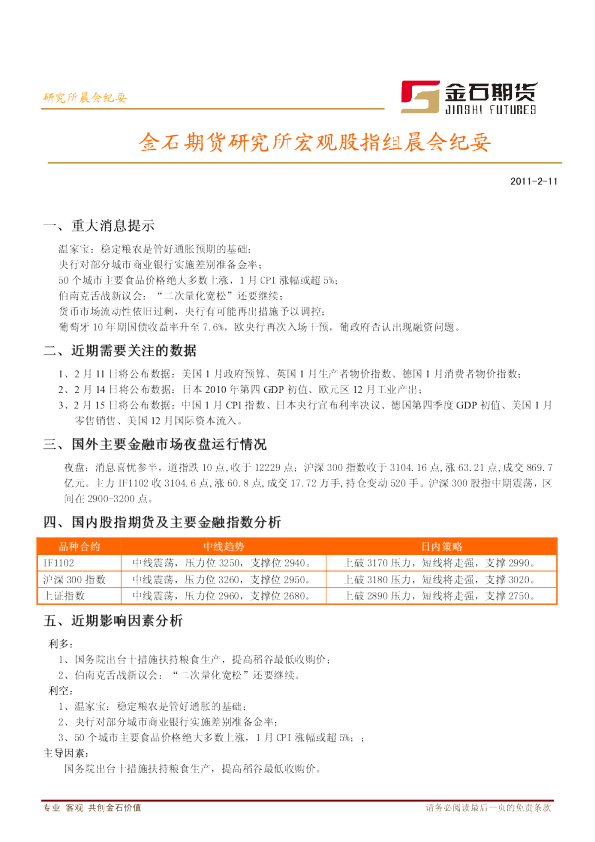 研究所宏观股指晨会纪要