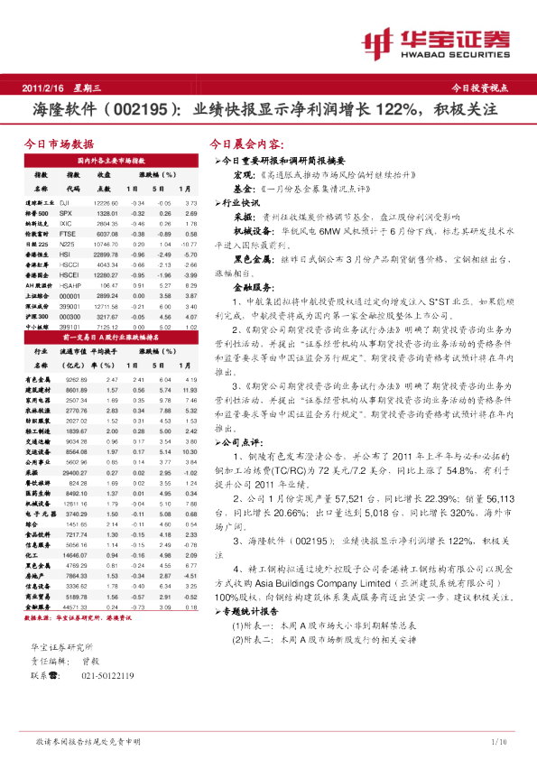 华宝证券今日投资视点