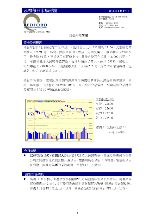 泓福每日市场评论