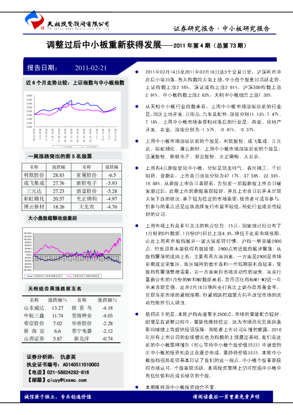 中小板研究报告：调整过后中小板重新获得发展