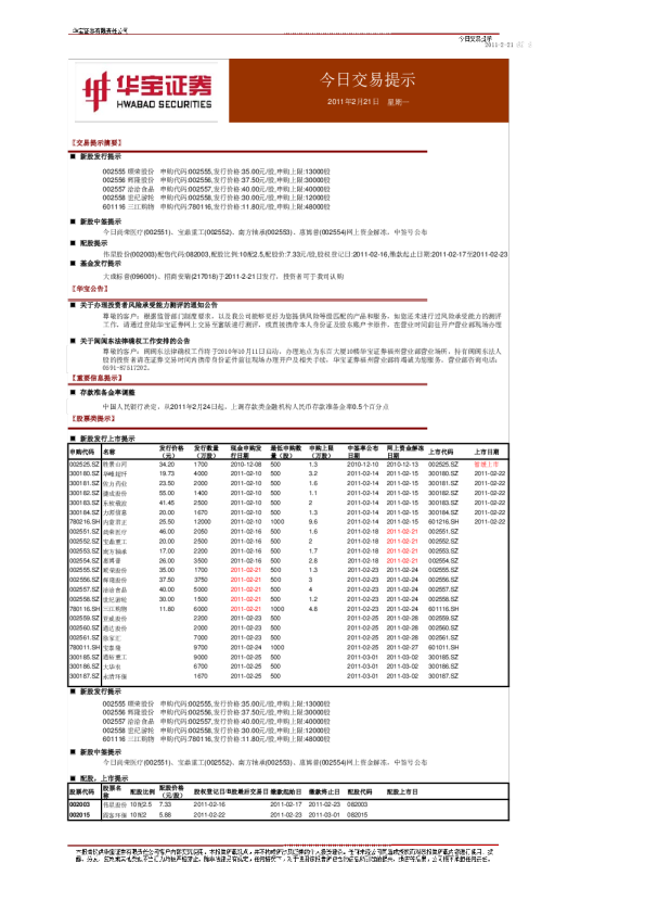 华宝证券今日交易提示