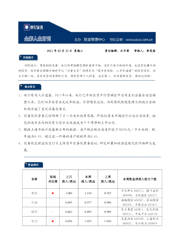 世纪证券金彩人生日刊