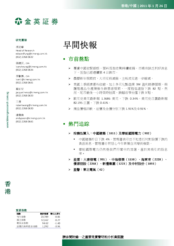 金英证券(香港)早间快报