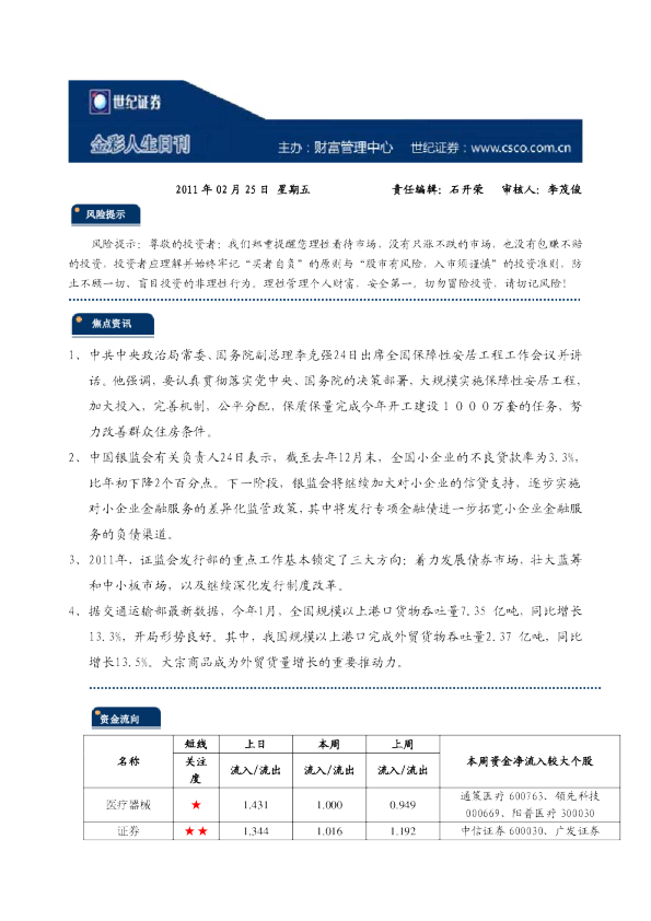 世纪证券金彩人生日刊