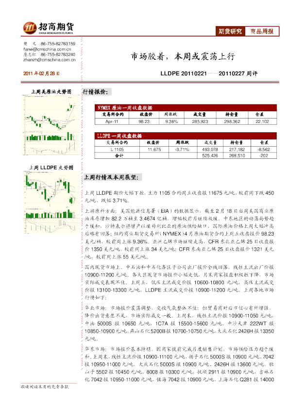 LLDPE周评：市场胶着,本周或震荡上行