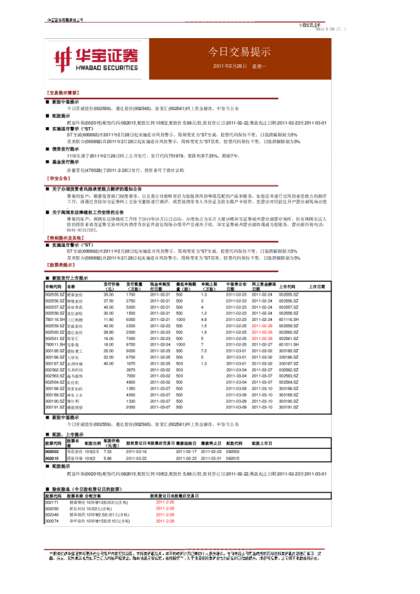 华宝证券今日交易提示