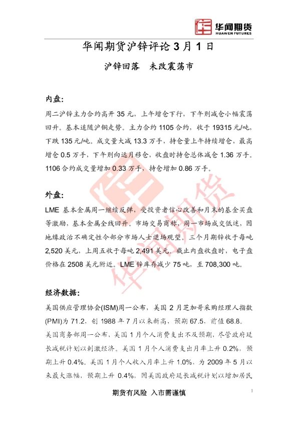 沪锌评论：沪锌回落,未改震荡市